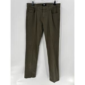 Paige Normandie Slim Twill Pants Mens 34 Olive Green Cotton Straight Pockets